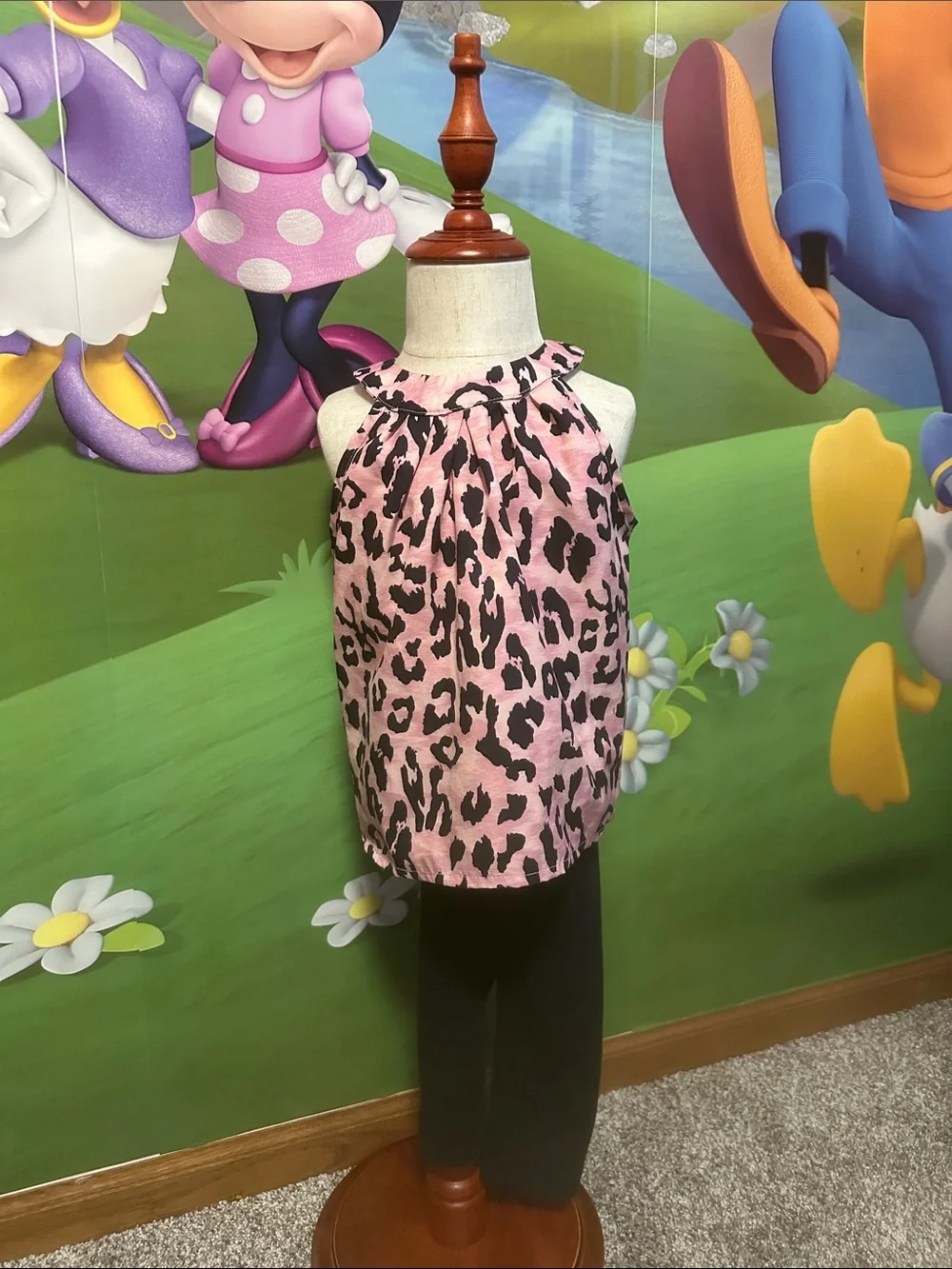 Pink Leopard Print Halter Top and Black leggings